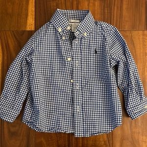 Ralph Lauren Navy Blue & White Gingham Button Down, size 24 month